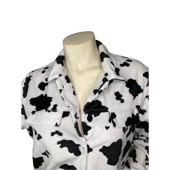 STEVEN ROSS Vintage Cow Print Faux Fur Button Down Shacket Jacket Blazer, M - Picture 15 of 16